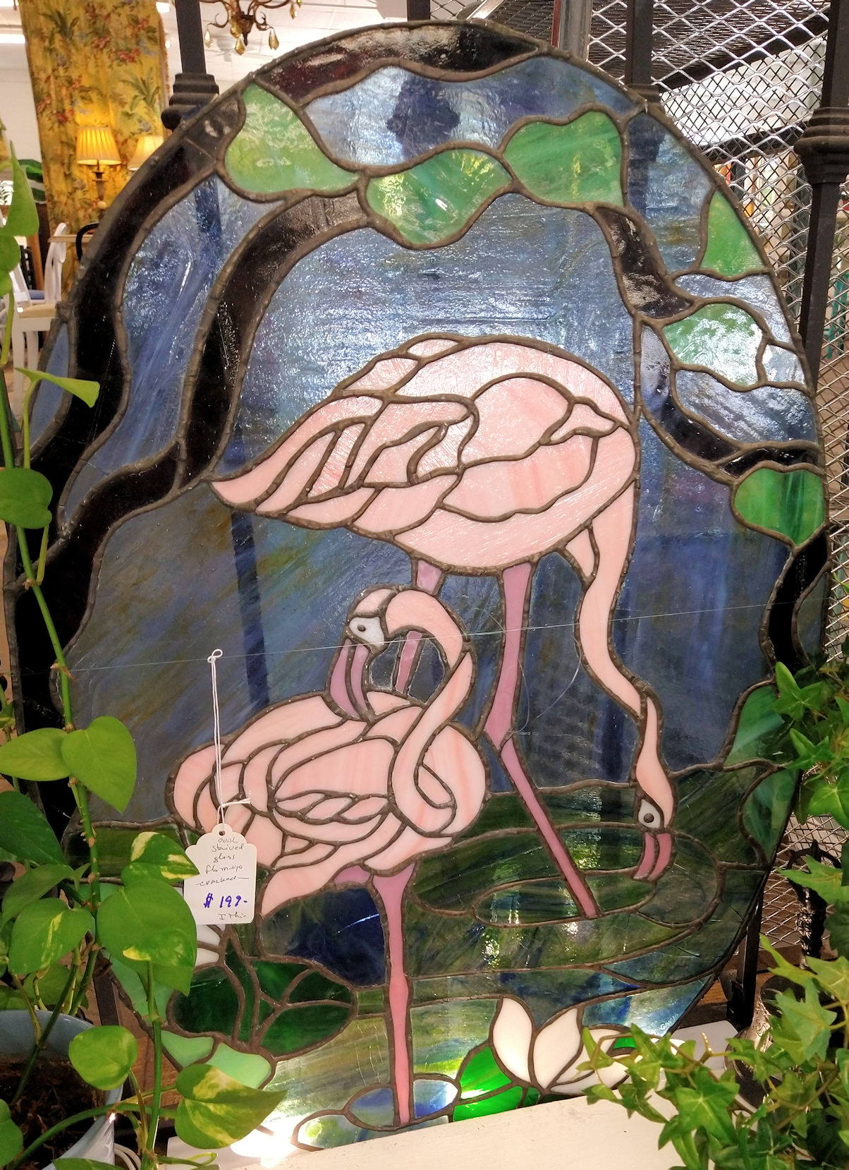 KK0219-Oval-Stained-Glass-Flamingos